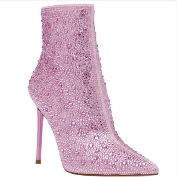 Steve Madden "Valora" Pink Rhinestone Stilleto Ankle Boots - Size 8.5 - Picture 1 of 6